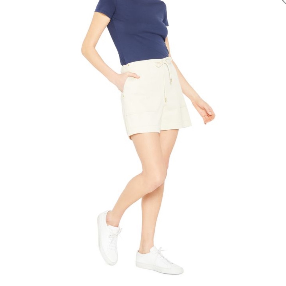 Theory creamy tan Drawcord Draped Shorts 6